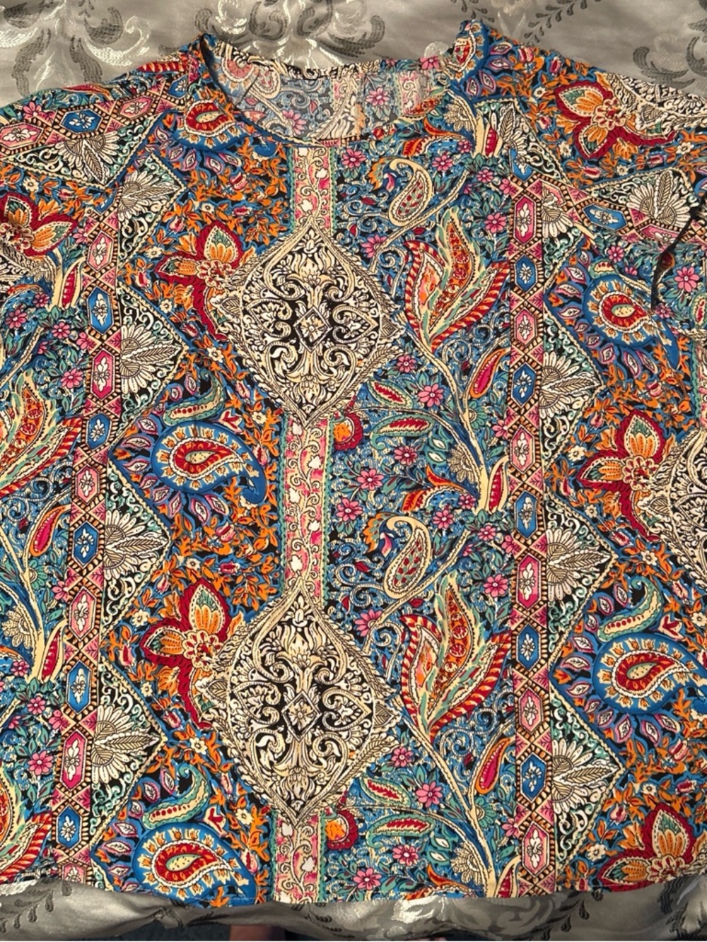 SHEIN Multicolor Paisley Floral Print Blouse (Blue, Pink, Orange)